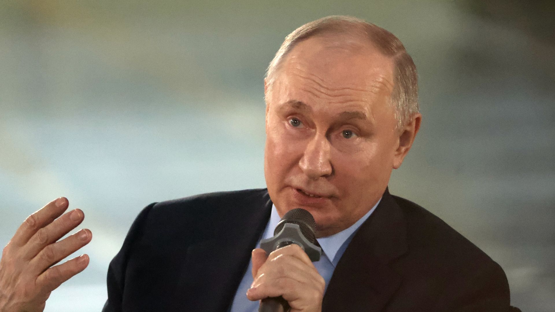 Russian President Vladimir Putin attends a meeting with workers at the AO Konar plant, a few minutes after his spokesman Dmitry Peskov said that President Putin had been informed about Alexey Navalny's death, on February 16,