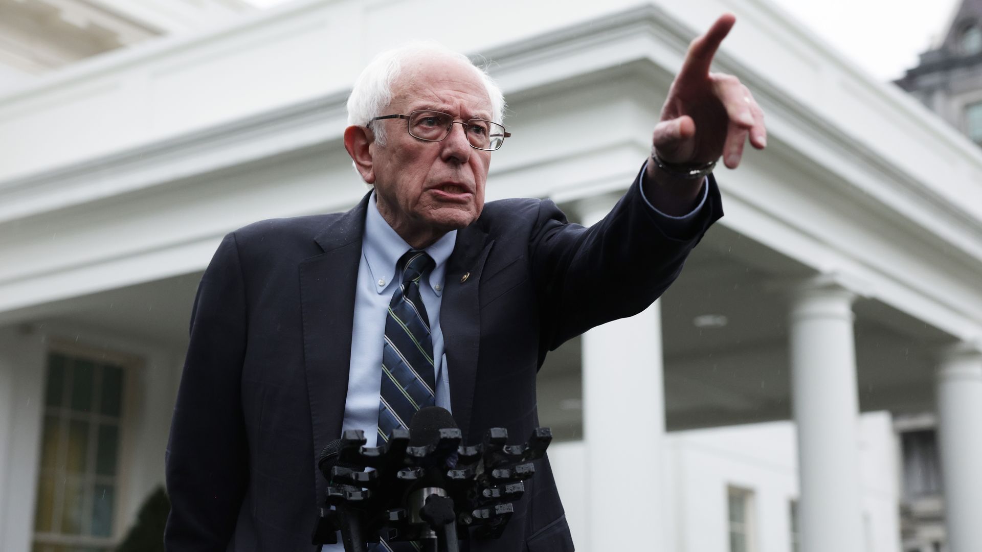 Sen. Bernie Sanders (I-VT) speaks to members of the press outside the West Wing of the White House on January 25, 2023.