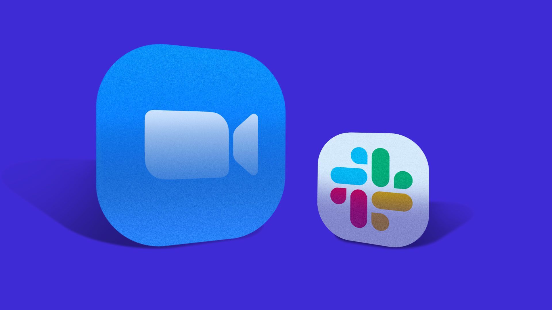 Illustration of a large Zoom app icon next to a small Slack app icon