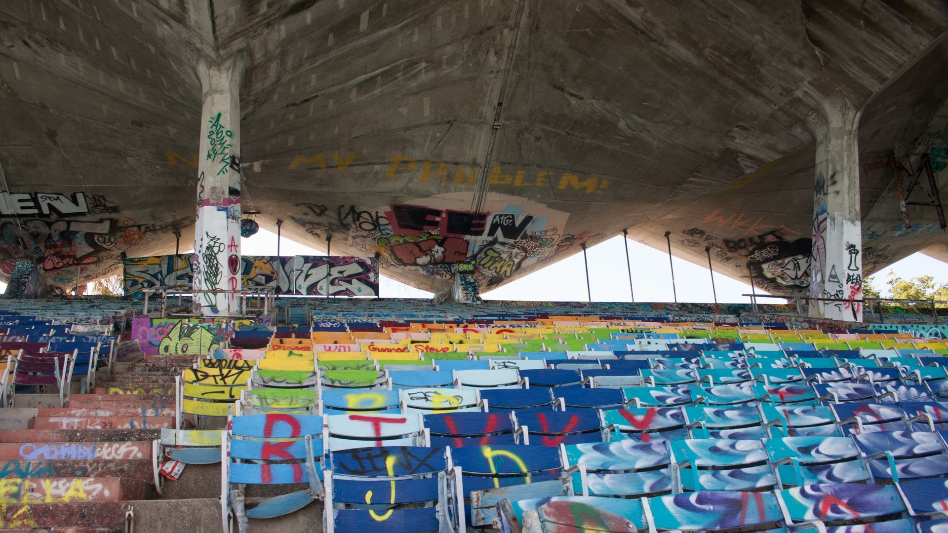 Younger Miamians know the stadium best as a graffiti-covered relic. Here it is in 2014. Photo: John Parra/Getty Images