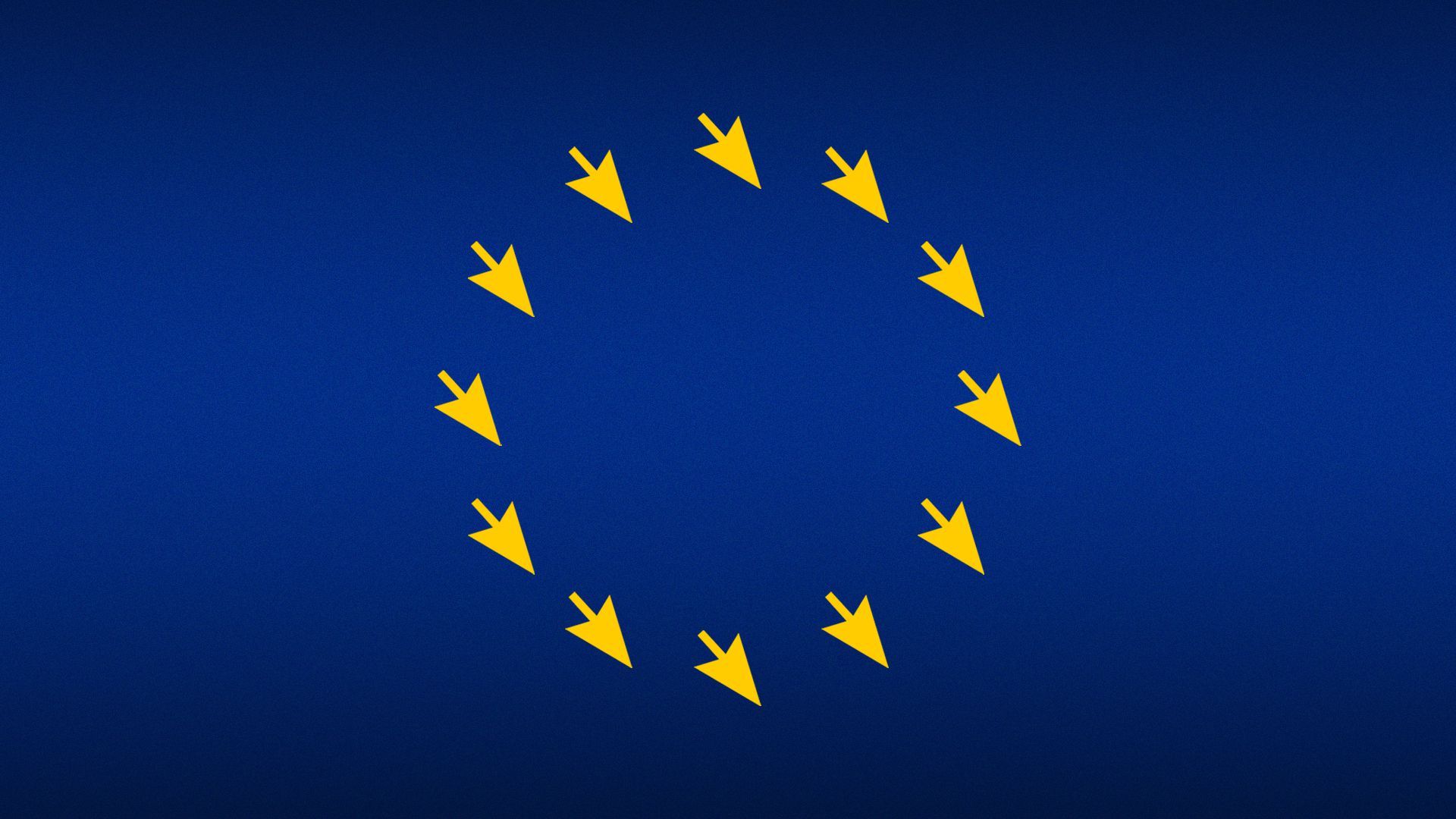 Illustration of the EU flag with downward facing cursor arrows in place of stars.