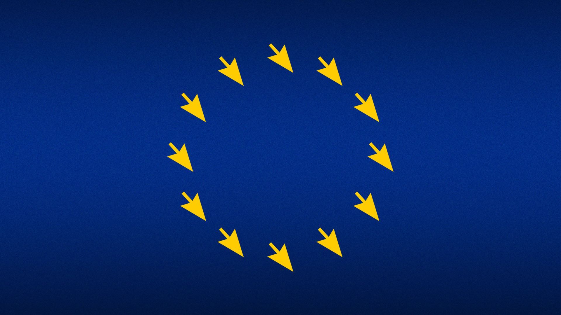 Illustration of the EU flag with downward facing cursor arrows in place of stars.