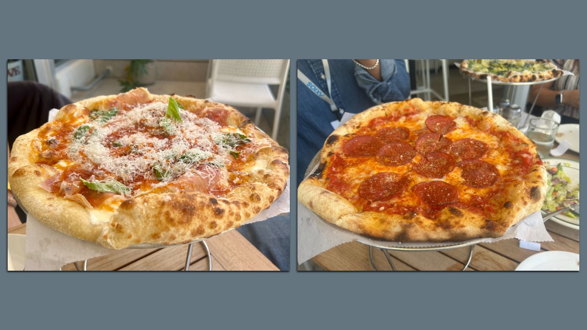 Two pizzas side by side