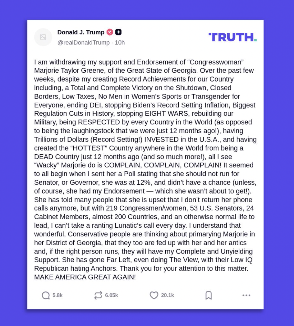 Trump Truth Social post