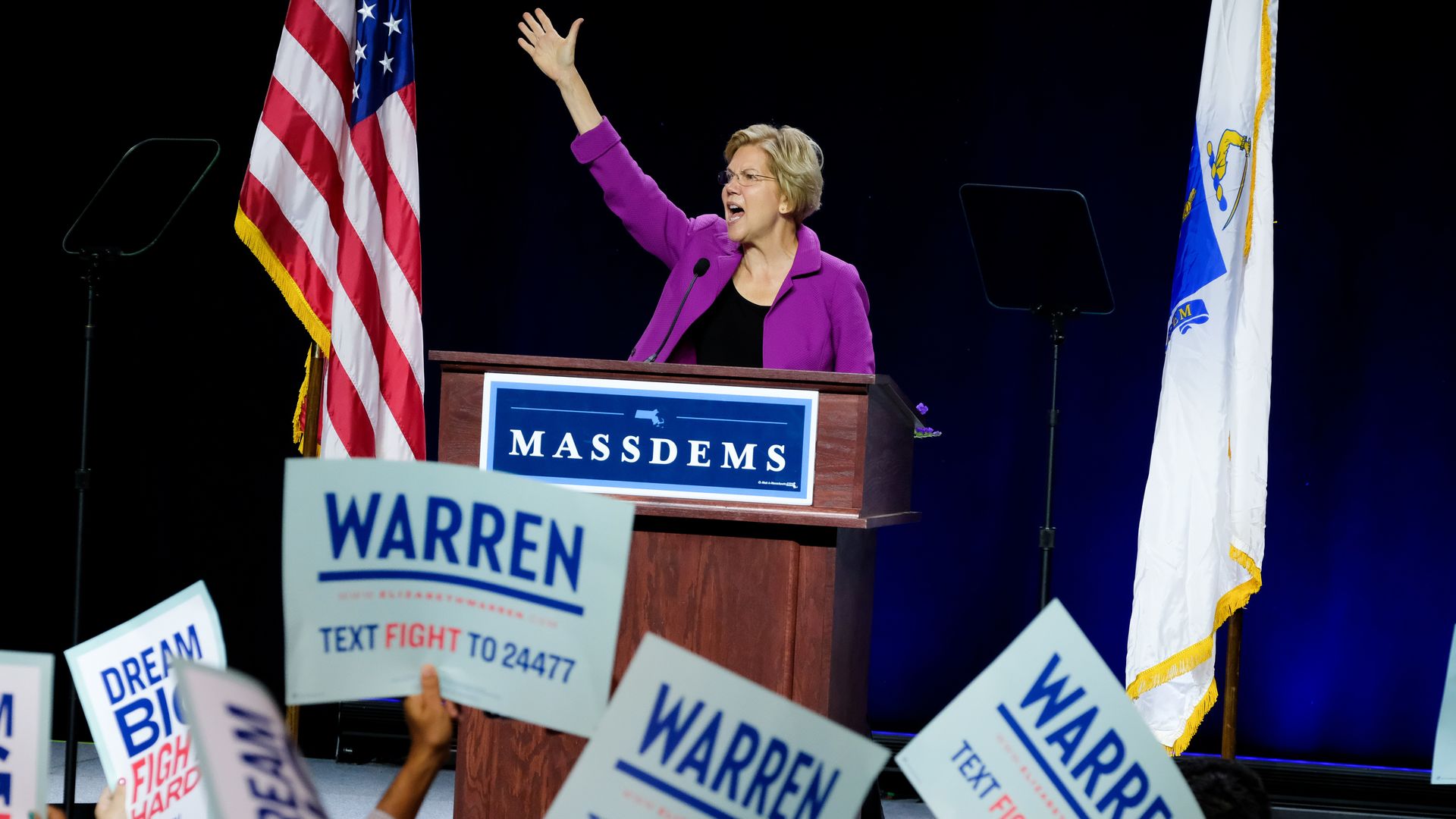 Presidential Candidate Elizabeth Warren speaks at a Democratic Party convention.
