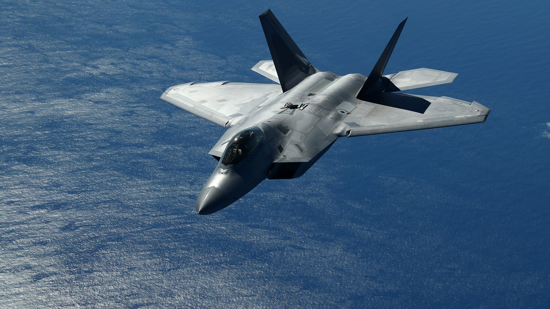 The F-22 Raptor after refuelling from the KC-10 Extender off the Queensland coast on July 17, 2019 in Brisbane, Australia.