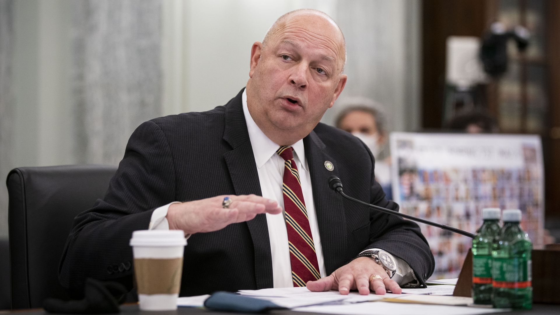Steve Dickson, administrator of the Federal Aviation Administration (FAA), speaks during a Senate hearing in Washington, D.C., U.S., on Wednesday, Nov. 3, 2021.