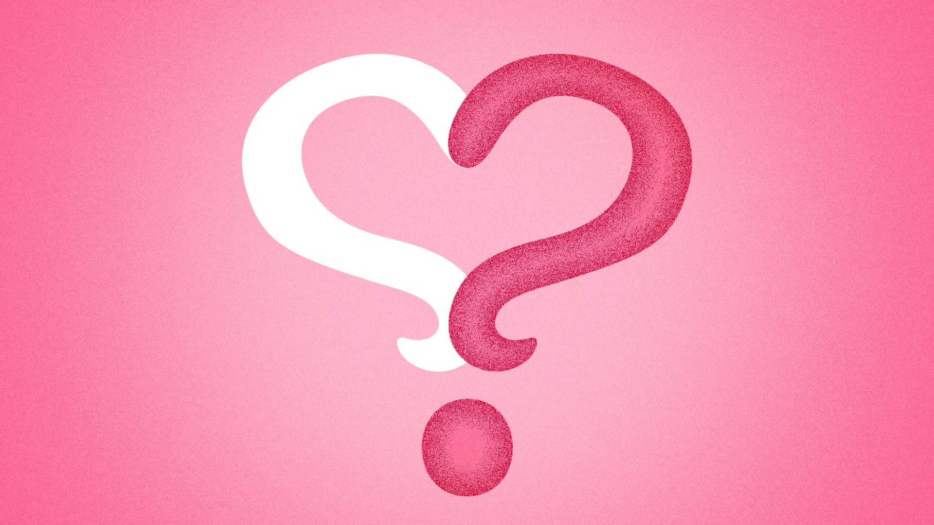 Illustration of two question marks forming a heart. 