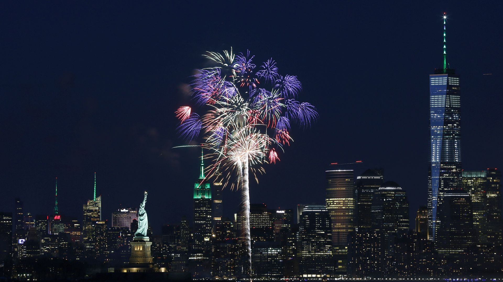 Fireworks over New York City skyline