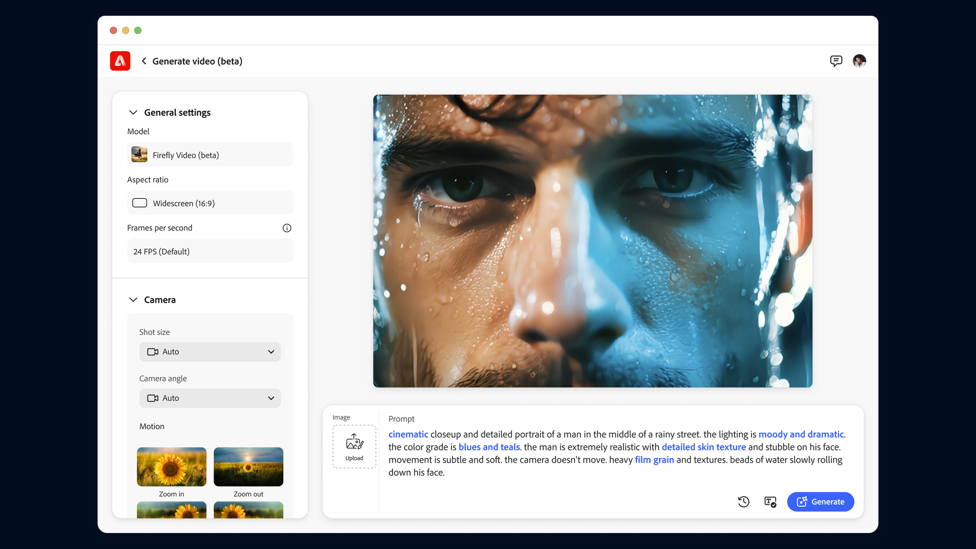 A preview of Adobe's generative AI-based Firefly Video Model in action. 