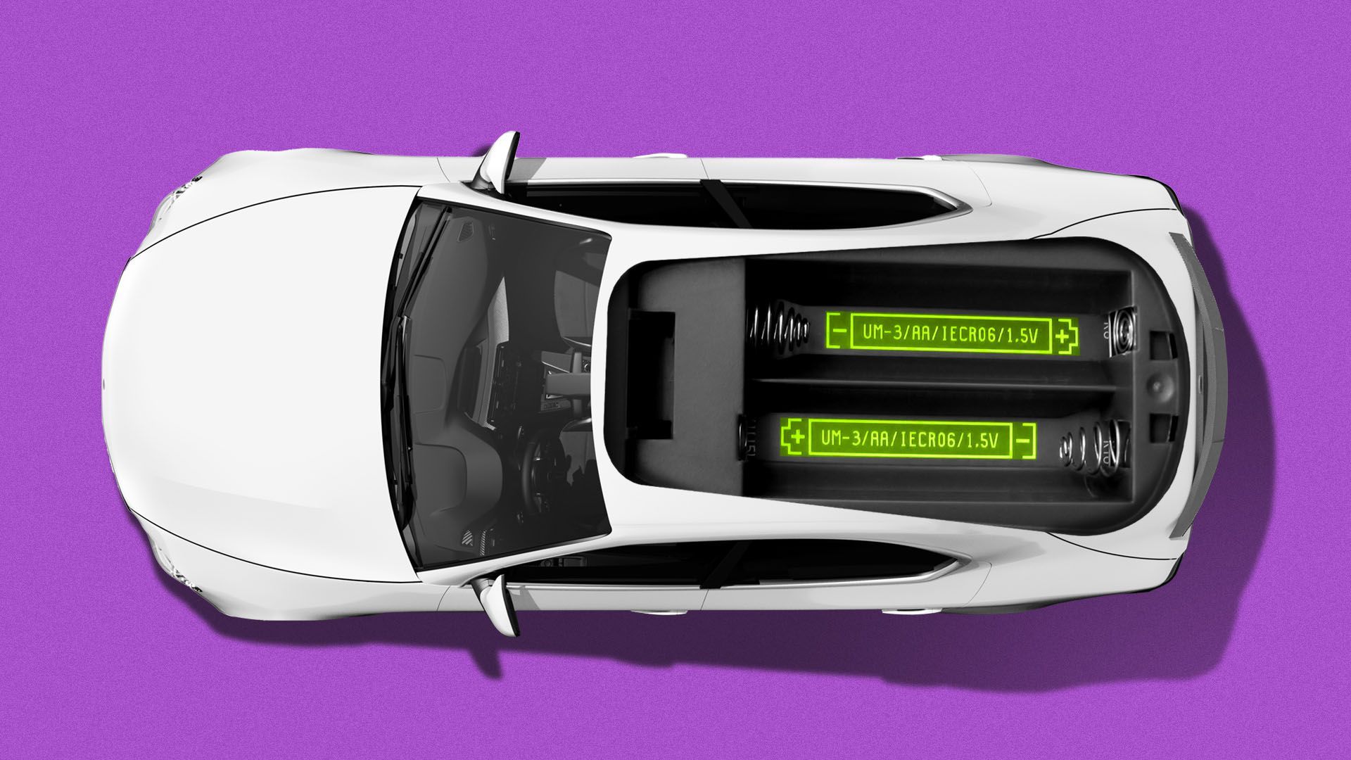 Illustration of a car with a remote control battery compartment in the top