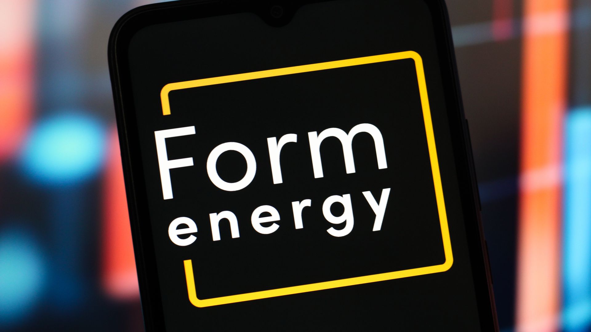 The Form Energy logo is displayed on a darkened smart-phone screen.