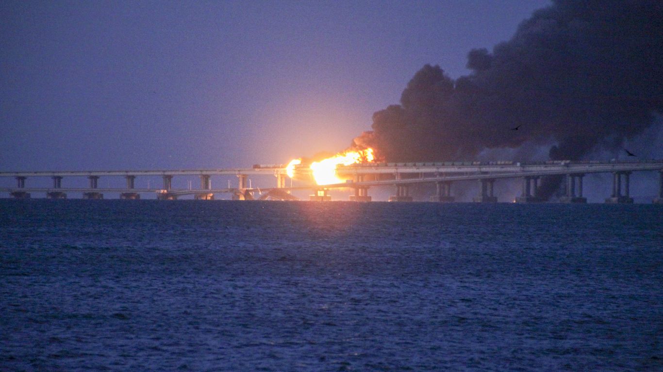 Kerch Strait Bridge fire Satellite images show fire on Russian bridge