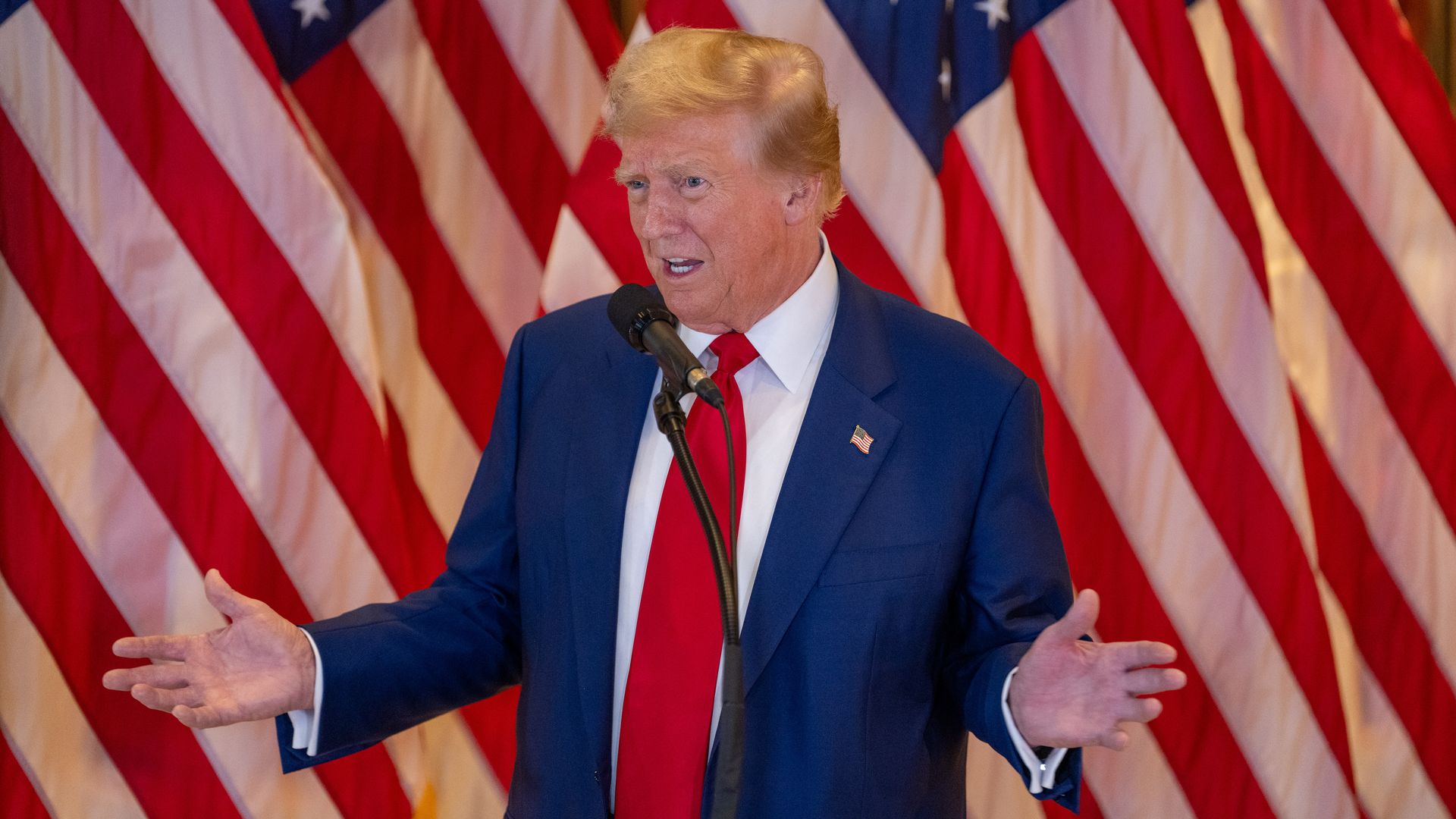 Former President and Republican Presidential candidate Donald Trump speaks during a press conference at Trump Tower on May 31, 2024 in New York City. The former president was found guilty on all 34 felony counts of falsifying business records in the first of his criminal cases to go to trial. (Photo