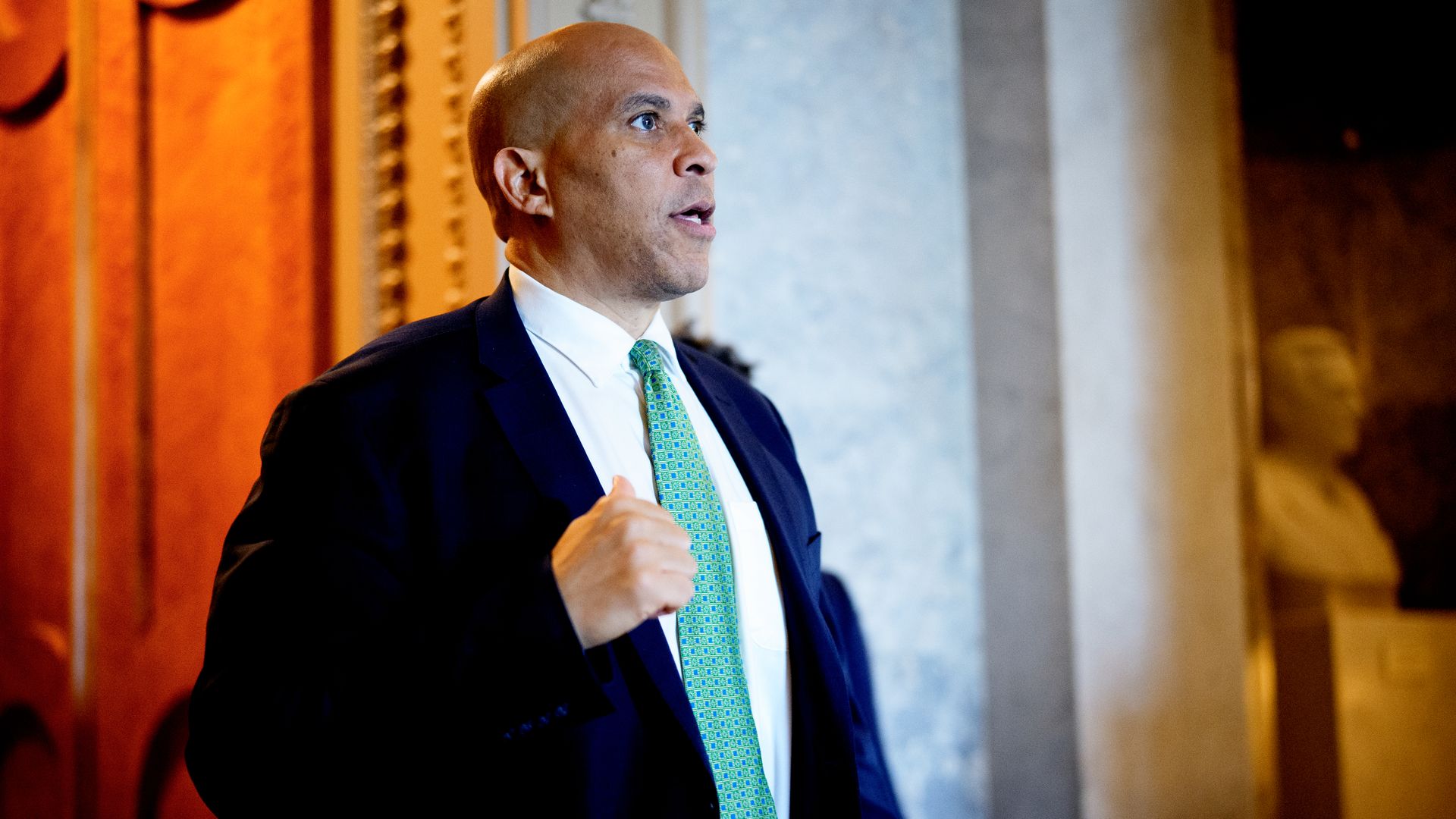 Sen. Cory Booker (D-NJ) walks off the Senate floor at the U.S. Capitol Building on June 30, 2025 in Washington, DC.
