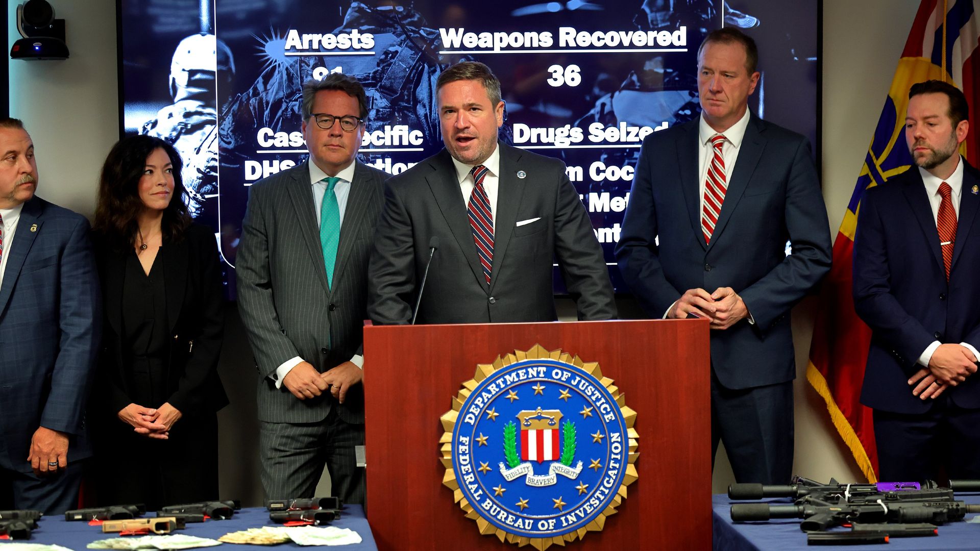 FBI Co-Deputy Director Andrew Bailey addresses the media during a press conference at the St. Louis FBI office on Tuesday, May 26, 2026, about results from the St. Louis-area surge of Operation VIPER.