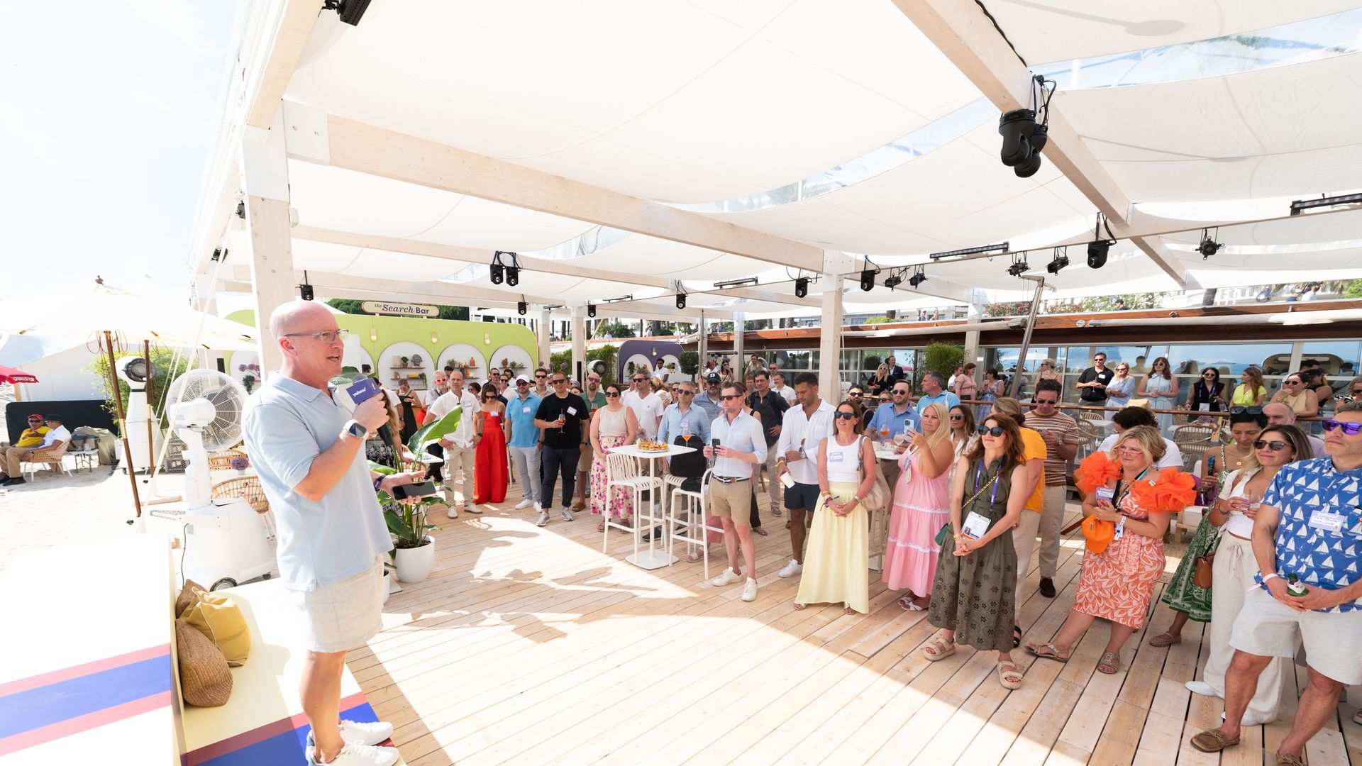 Yahoo chief revenue officer Rob Wilk speaking to Yahoo alumni alongside Cannes Lions.  Photo credit: Matthew Tynan. 