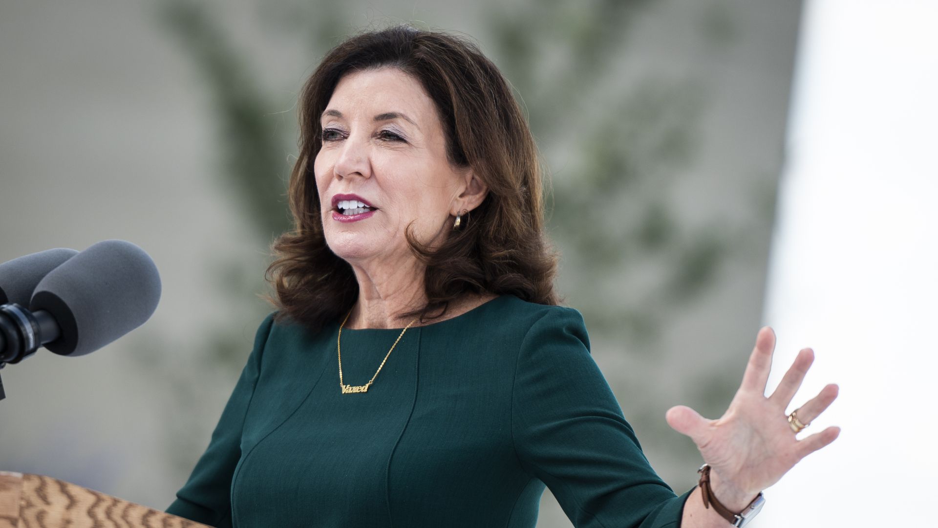 Kathy Hochul, governor of New York, speaks during a news conference in New York, U.S., on Tuesday, Sept. 21