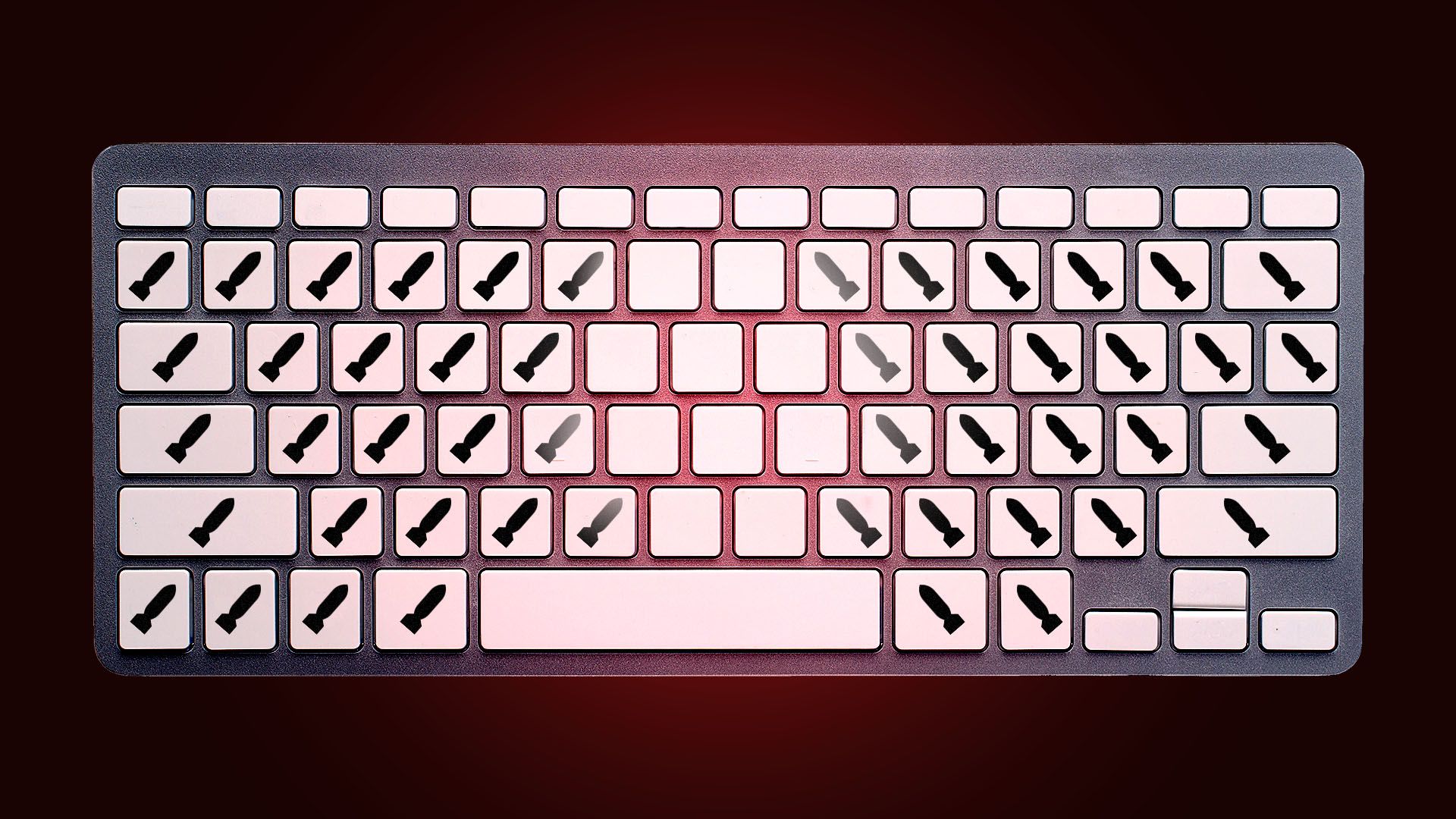 Illustration of a computer keyboard with bomb labels instead of letters