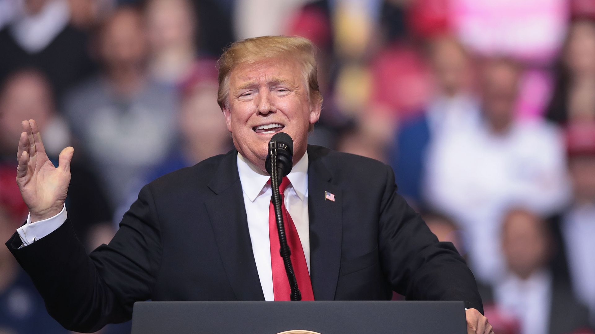 President Donald Trump speaking at a rally