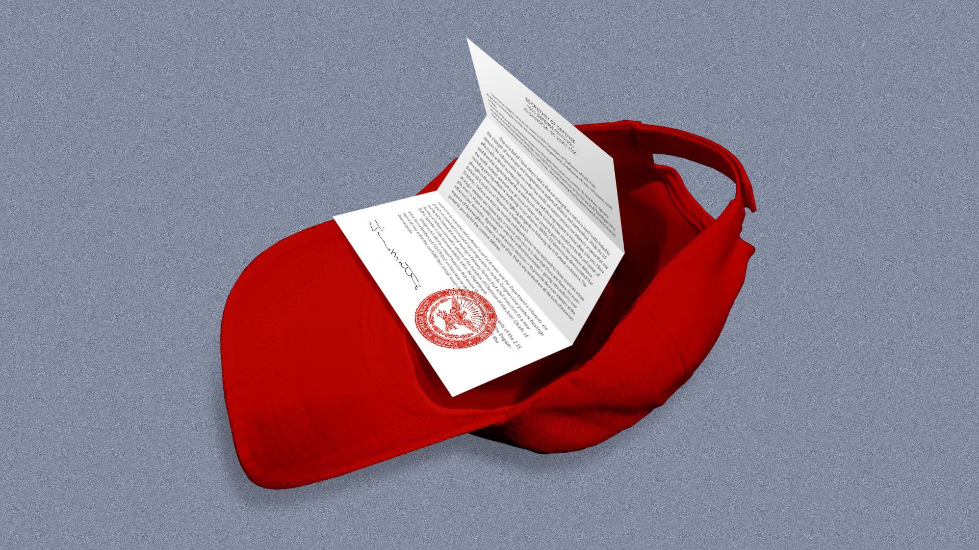 An illustration of Mattis' resignation in a MAGA hat