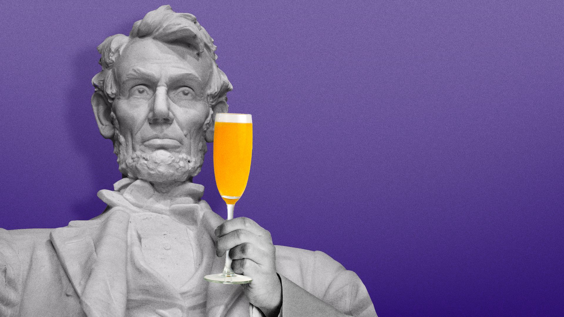 Illustration of the Lincoln Memorial drinking a mimosa. 