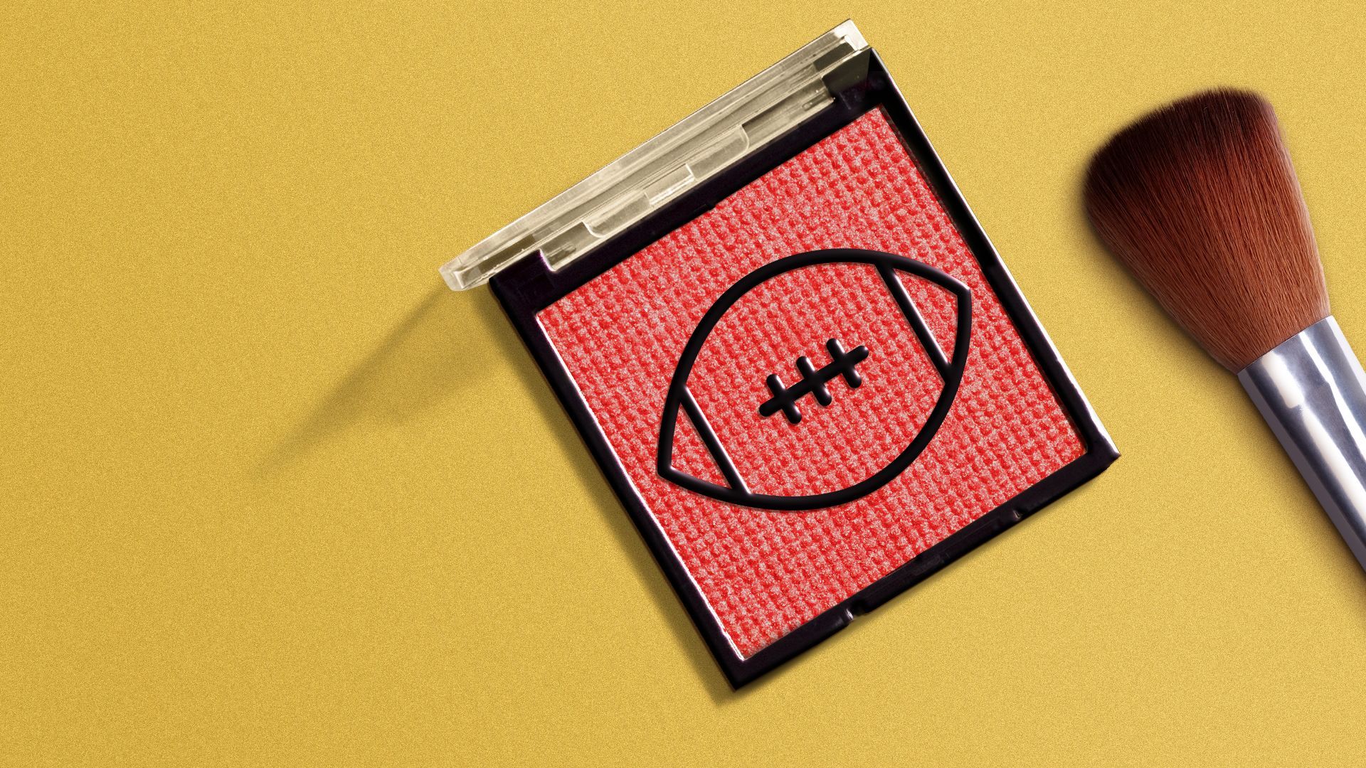 an illustration of a powder makeup palette with interior pans of product  creating the shape of a football 