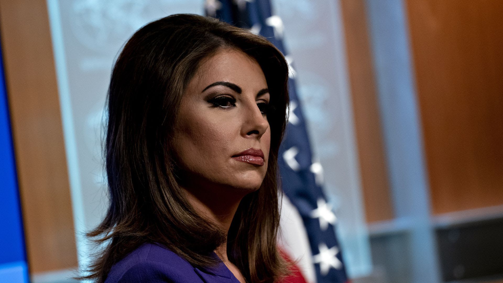 Morgan Ortagus at a press conference in 2020.