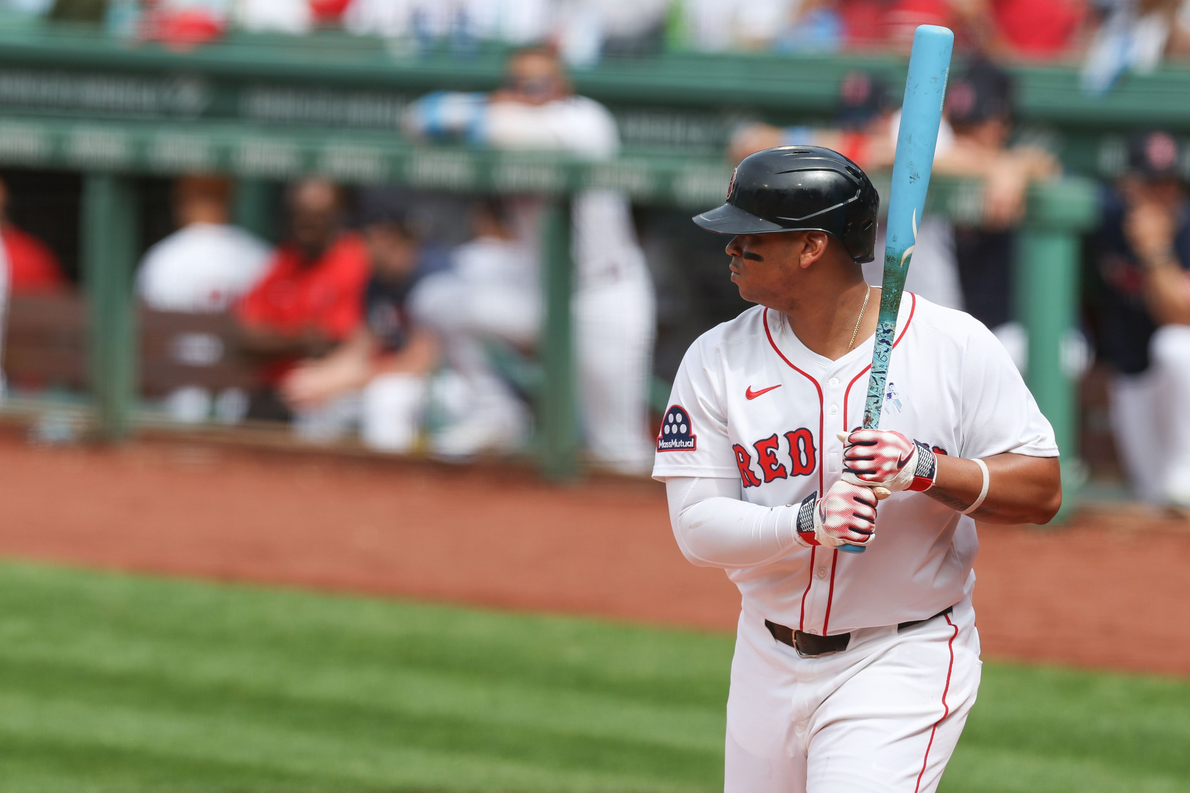  Rafael Devers #11 of the Boston Red Sox bats in the fifth inning during the game between the New York Yankees and the Boston Red Sox at Fenway Park on Sunday, June 15, 2025 in Boston, Massachusetts. (Photo by Paul Rutherford/MLB Photos via Getty Images)