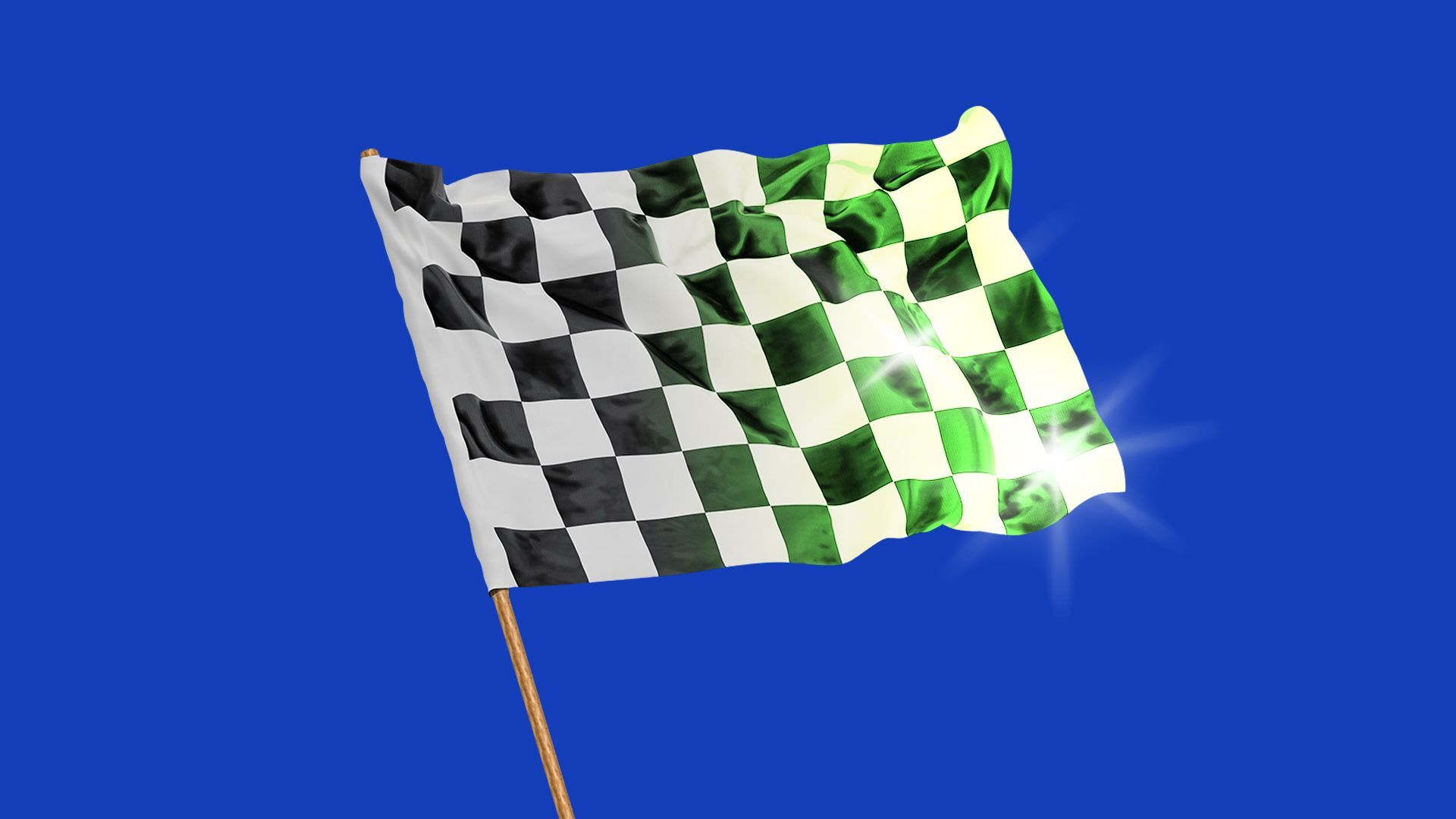 Illustration of a checkered flag turning to a glowing green