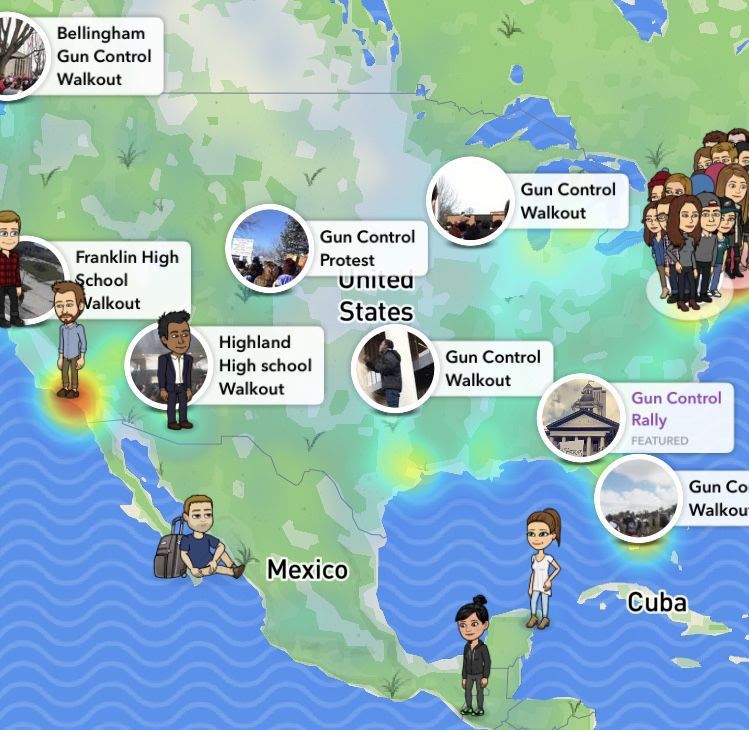 Map Snap United States Snapchat visualizes the United States of school walkouts   Axios