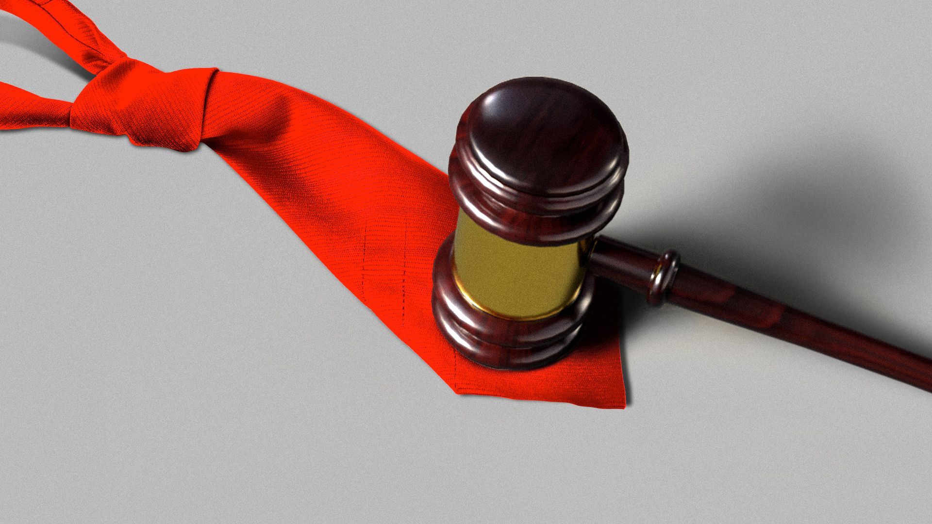 Illustration of a gavel pinning down a red tie.