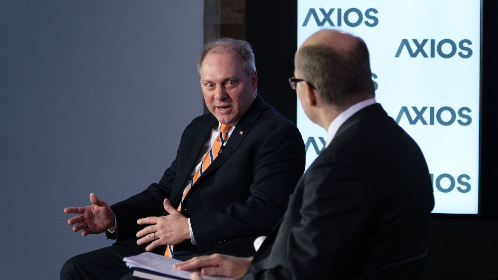 Steve Scalise at an Axios event talking with Mike Allen.