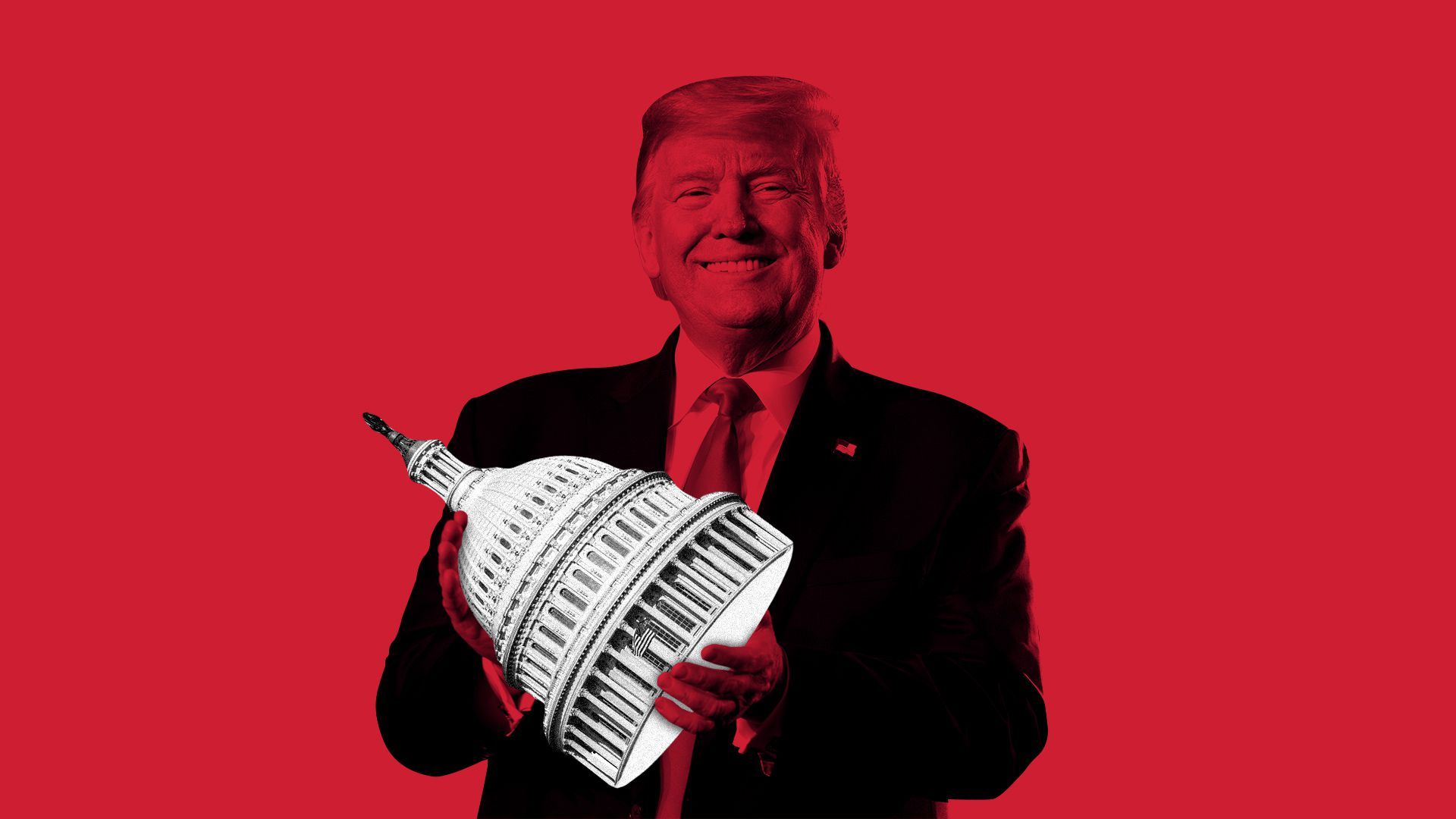 Illustration of Trump holding the Capitol Building dome