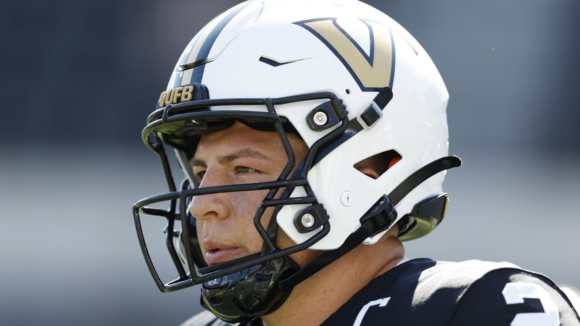 Diego Pavia #2 of the Vanderbilt Commodores looks on prior the game against the Utah State Aggies at FirstBank Stadium on September 27, 2025 in Nashville, Tennessee.