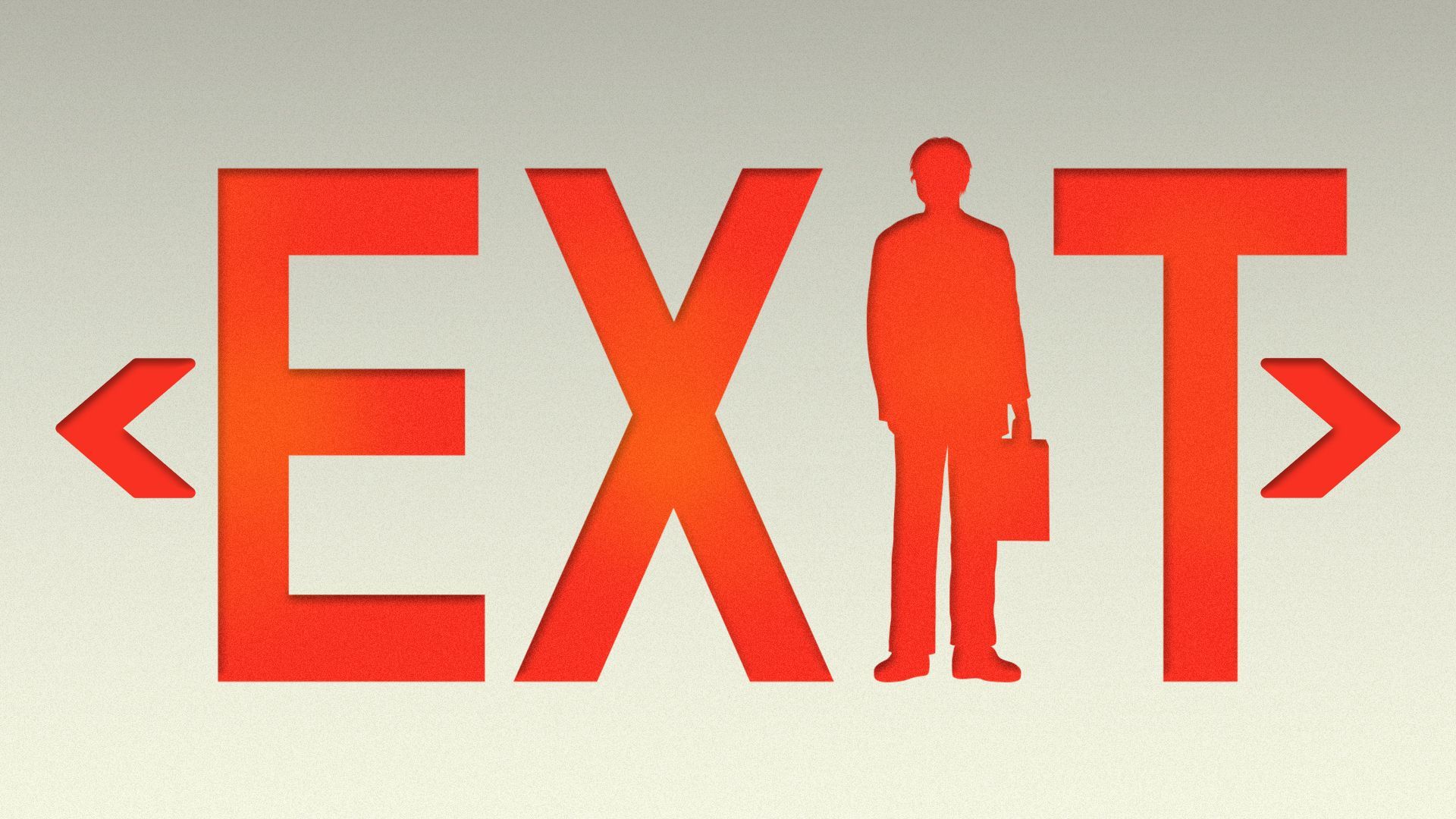 Illustration of an exit sign with a person's silhouette forming the "I". 