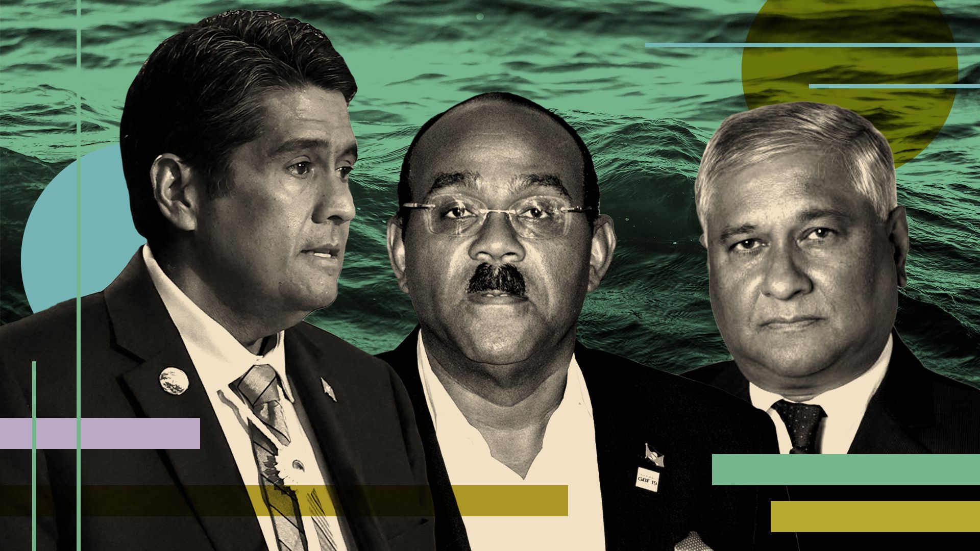 Photo illustration of President Surangel Whipps Jr., Prime Minister Gaston Browne and Dr. Satyendra Prasad. 