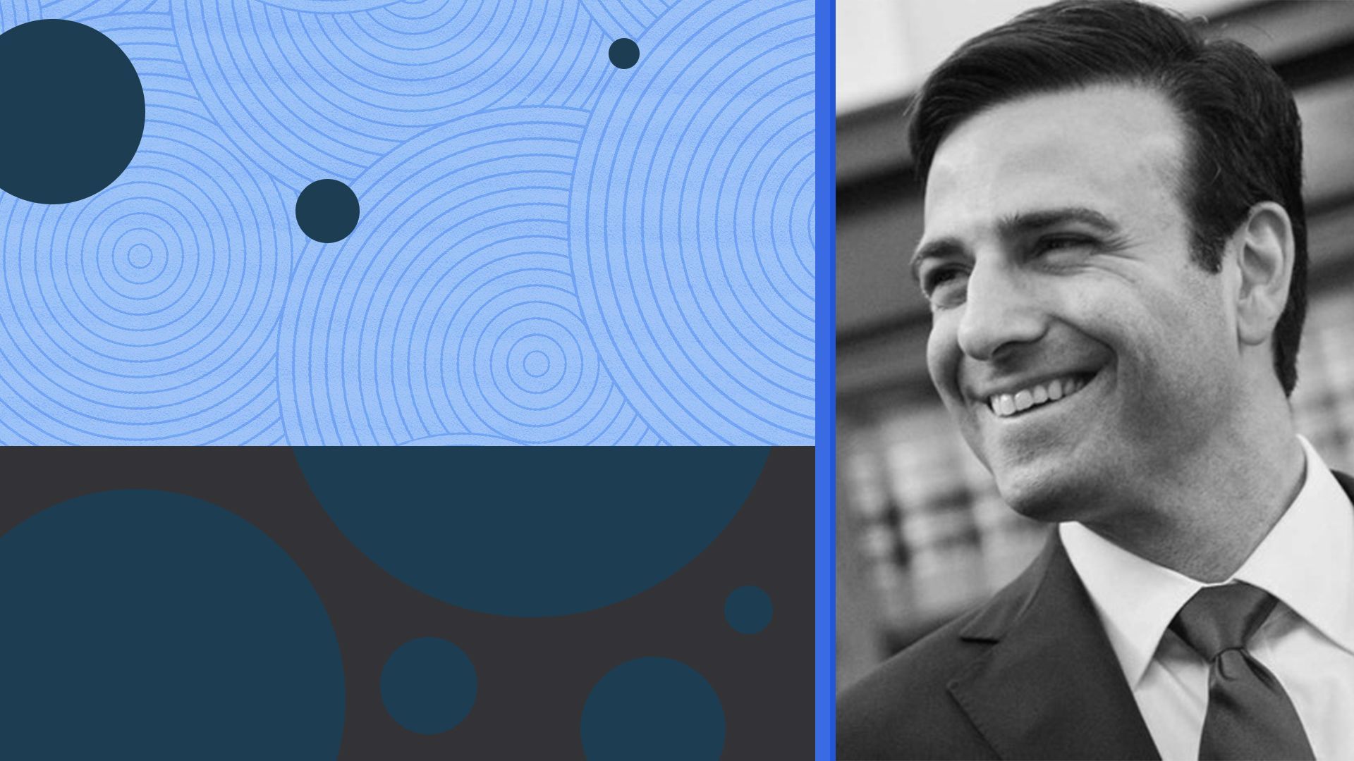 Photo illustration of Heath Tarbert surrounded by abstract circles. 