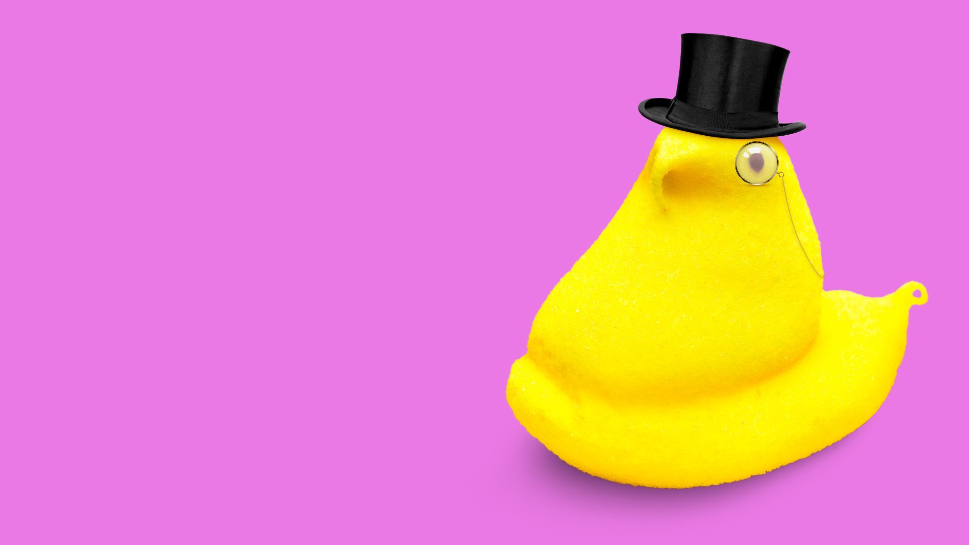 Illustration of a chick peeps candy with a top hat and monocle.
