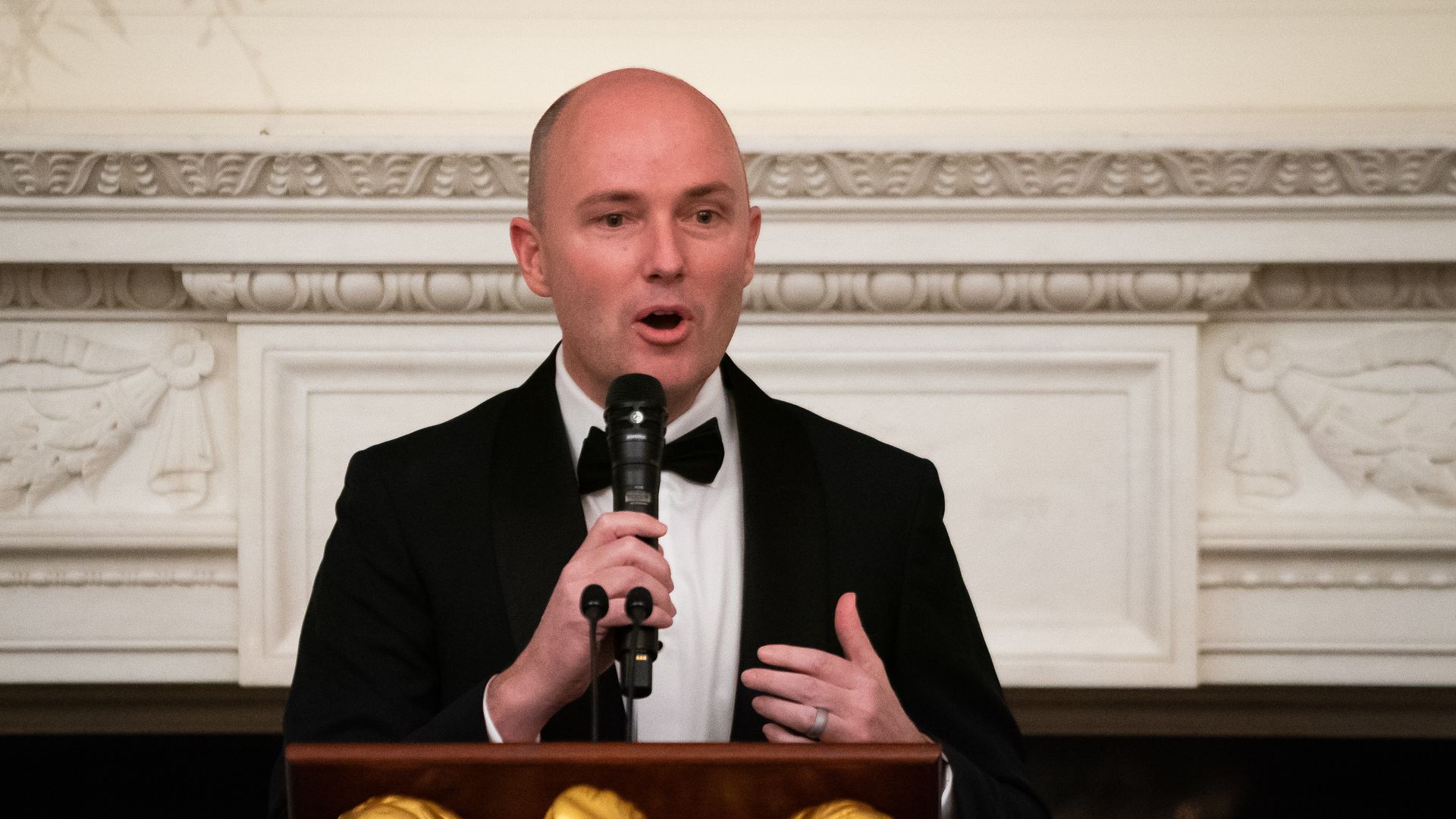 Utah Gov. Spencer Cox speaks at a National Governors Association event in February in Washington, D.C. 