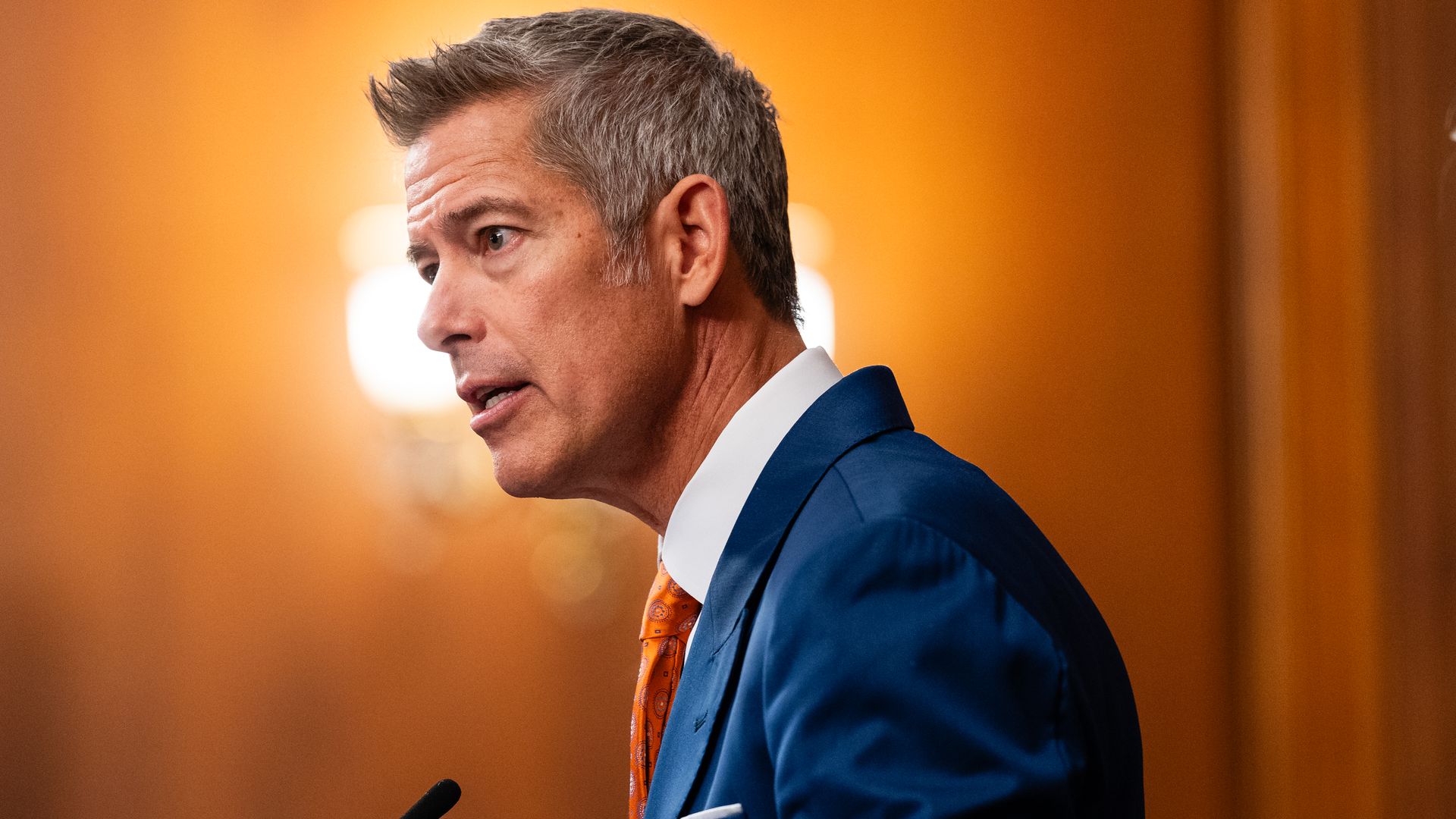 Transportation Secretary Sean Duffy speaks at the U.S. Capitol about air traffic controller pay during the government shutdown.