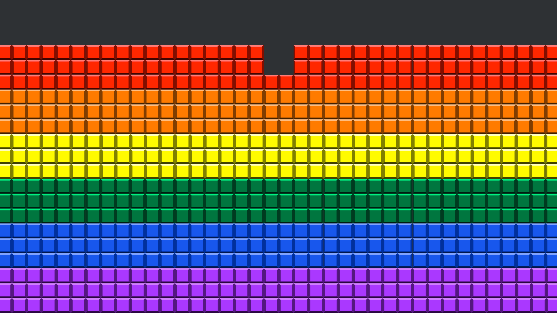 Illustration of tetromino in the shape of the pride flag with a square shape falling to complete the flag. 