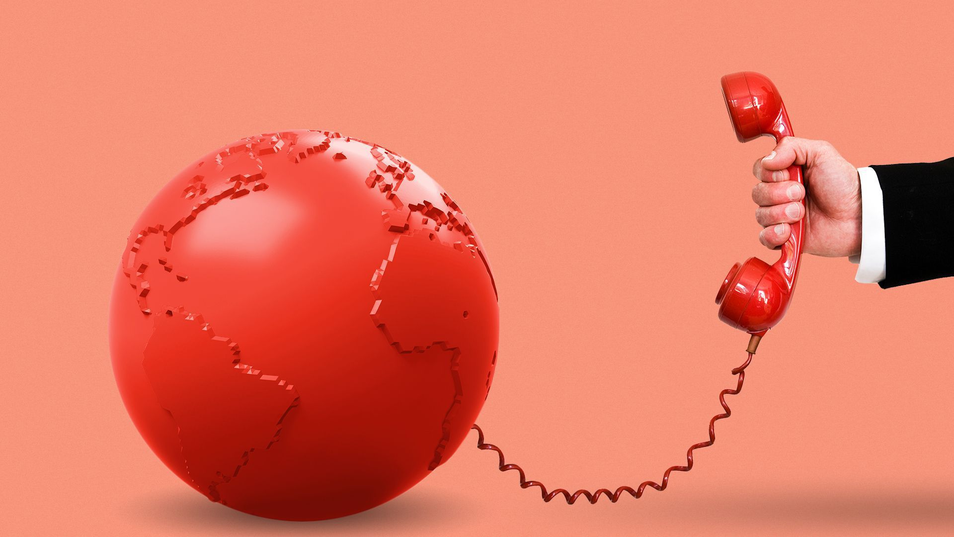 Illustration of a red globe with a phone attached.