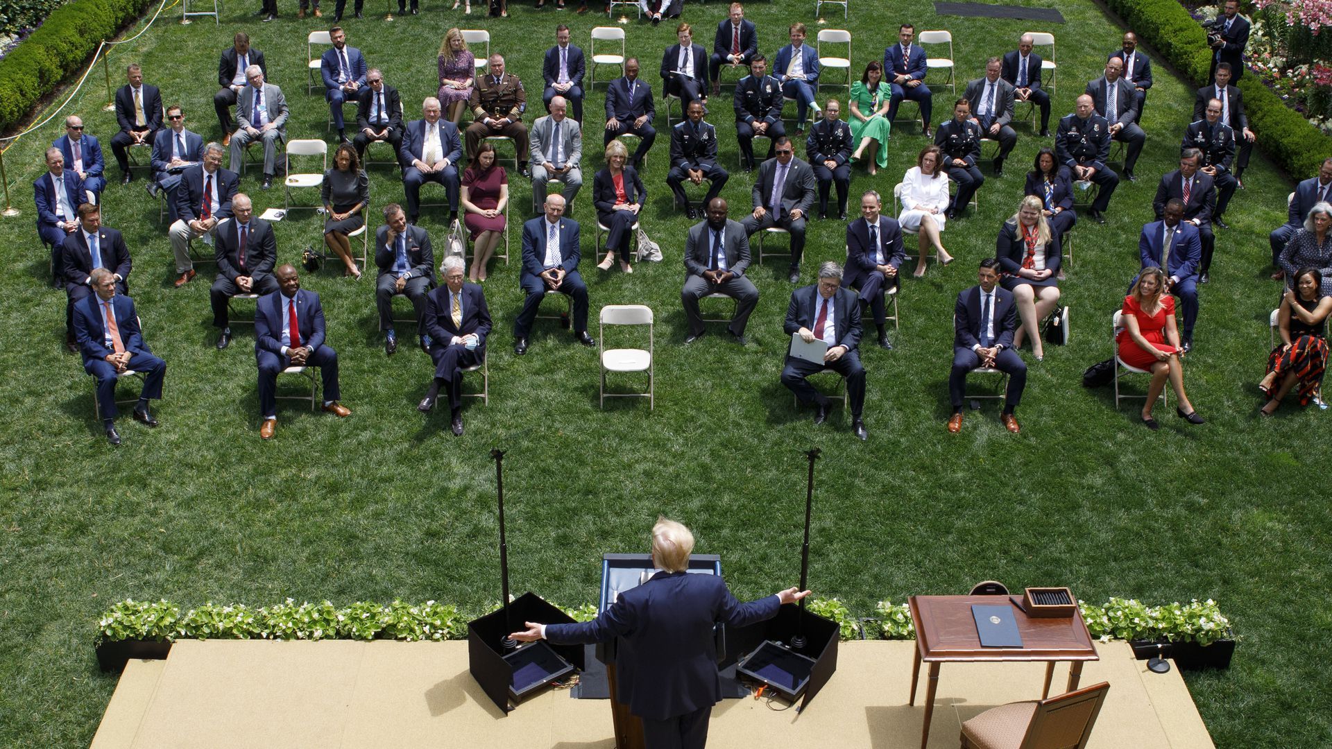 President Trump speaks during an event on police reform in the Rose Garden.