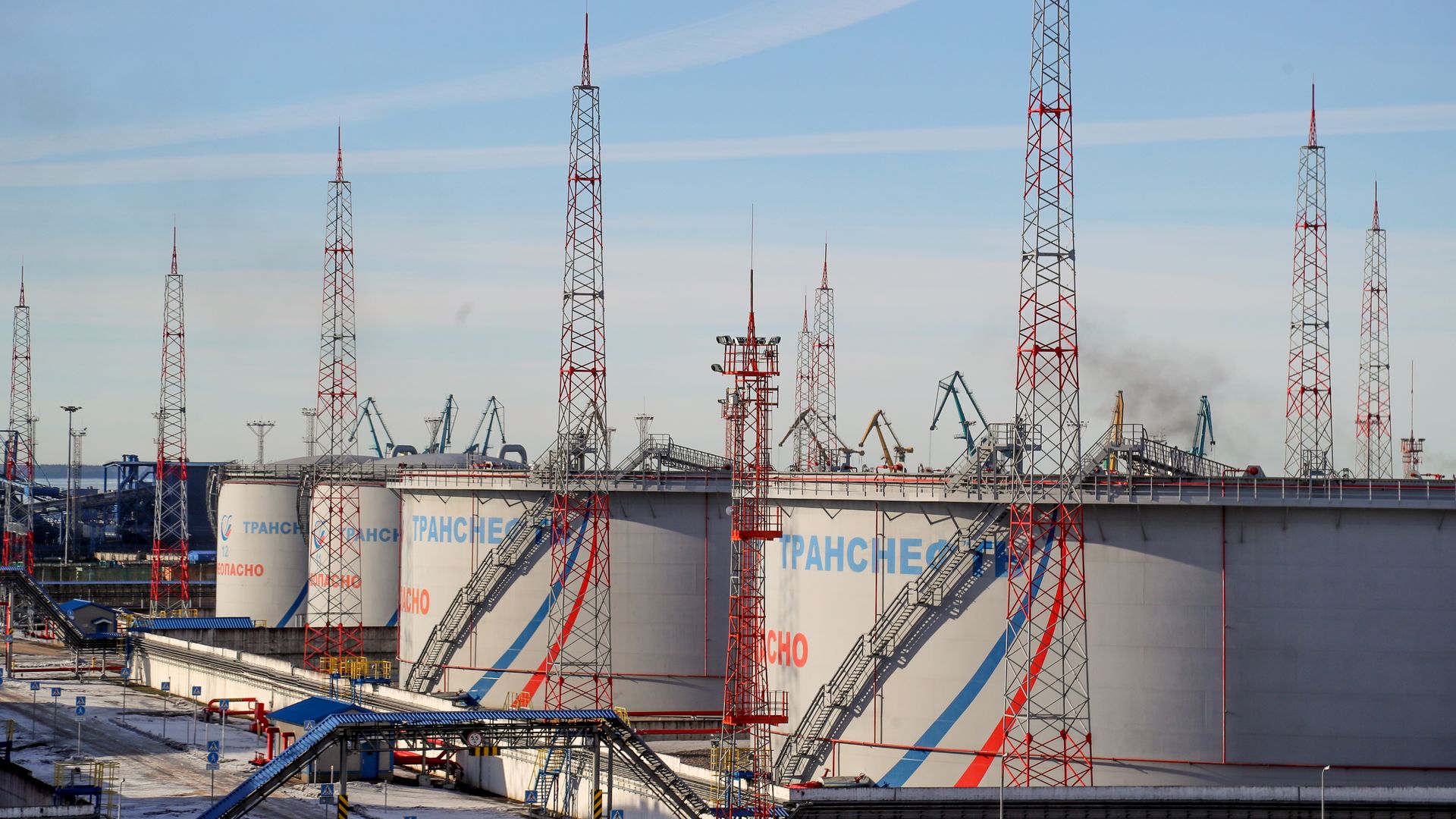 Tanks belonging to Transneft, a Russian state-owned company that operates the country's oil pipelines, in Ust-Luga, Russia, in March 2022.