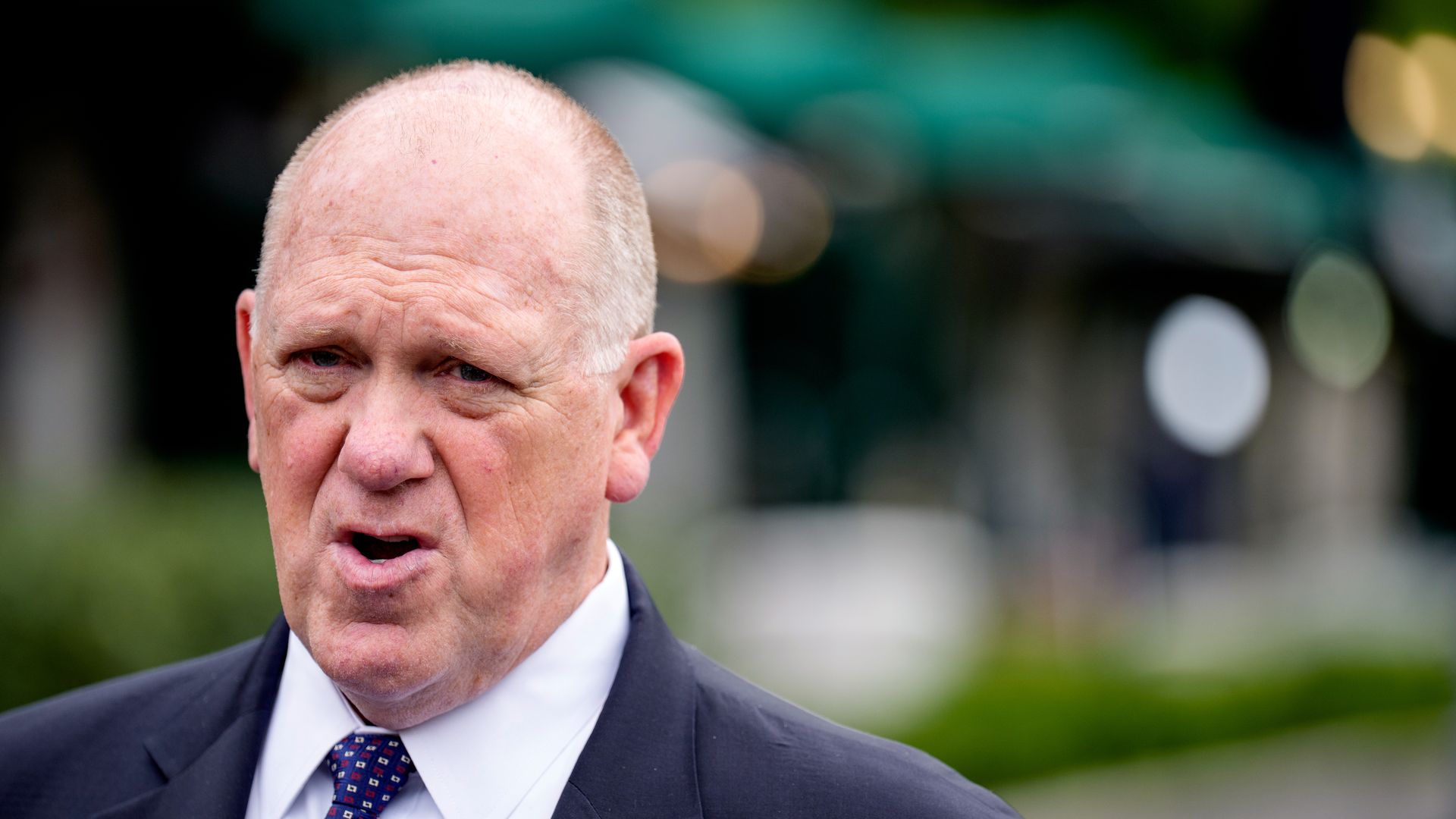 Tom Homan speaks to members of the media as he walks back towards the West Wing of the White House following a television interview on May 29, 2025 in Washington, DC. During the interview, Homan praised U.S. President Donald Trump for securing the border. (Photo by Andrew Harnik/Getty Images)