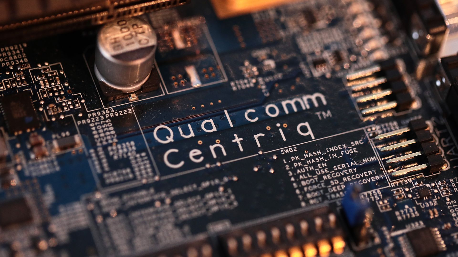 A close-up shot of a Qualcomm chip