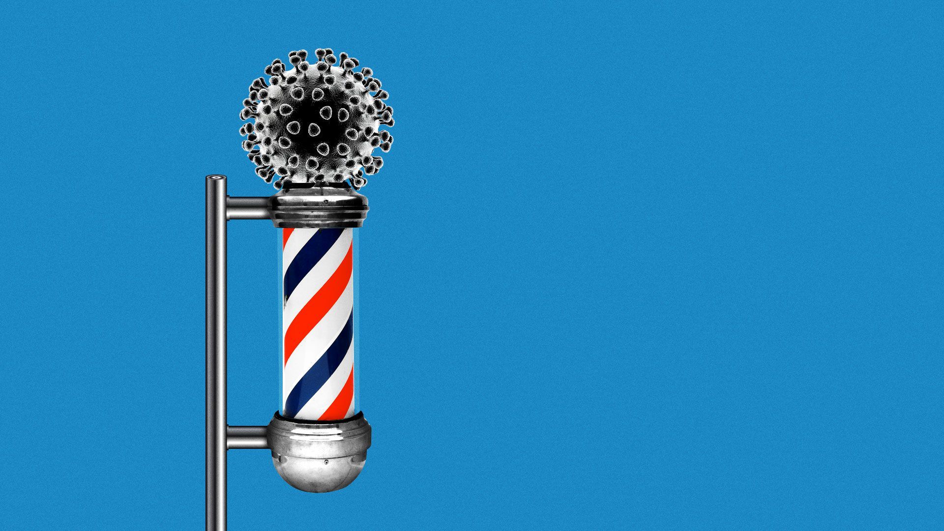 Illustration of barber pole with virus as the top.