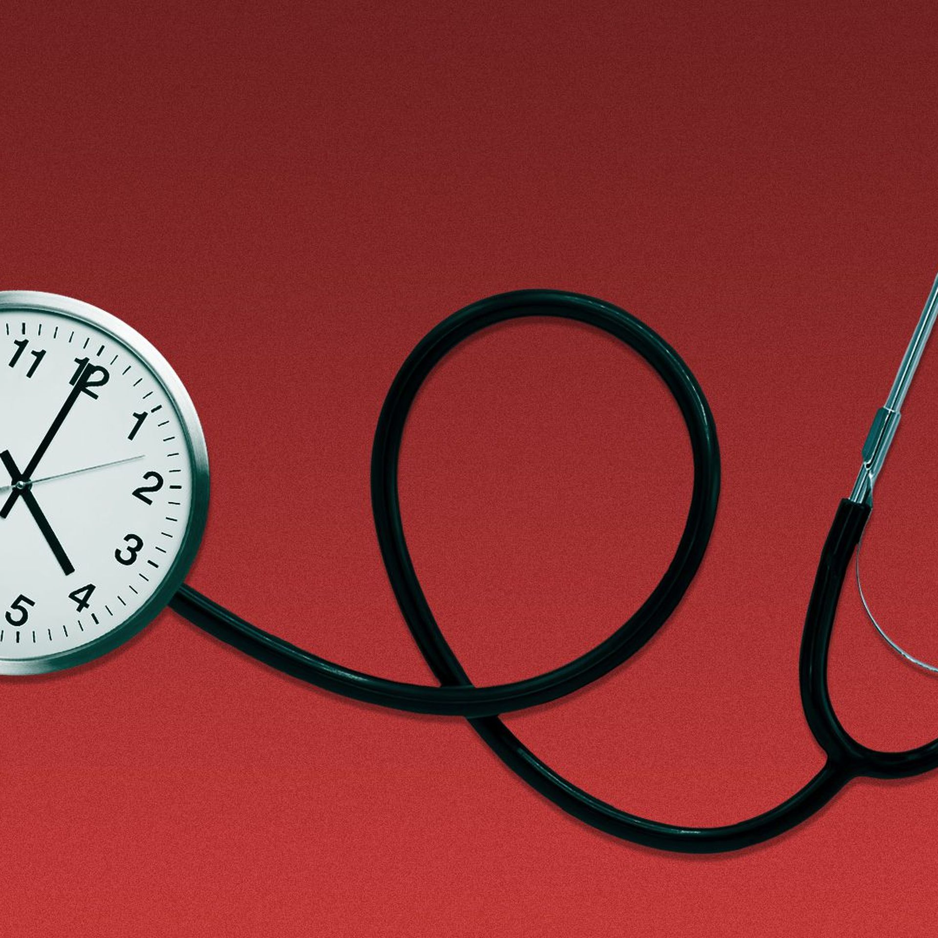 Illustration of a stethoscope with a clock attached.