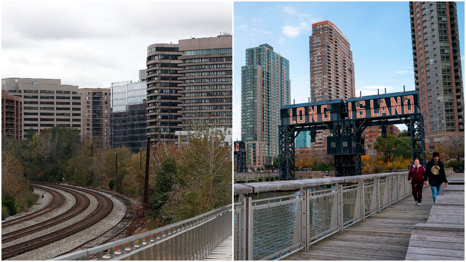 Split pictures of Crystal City and Long Island City